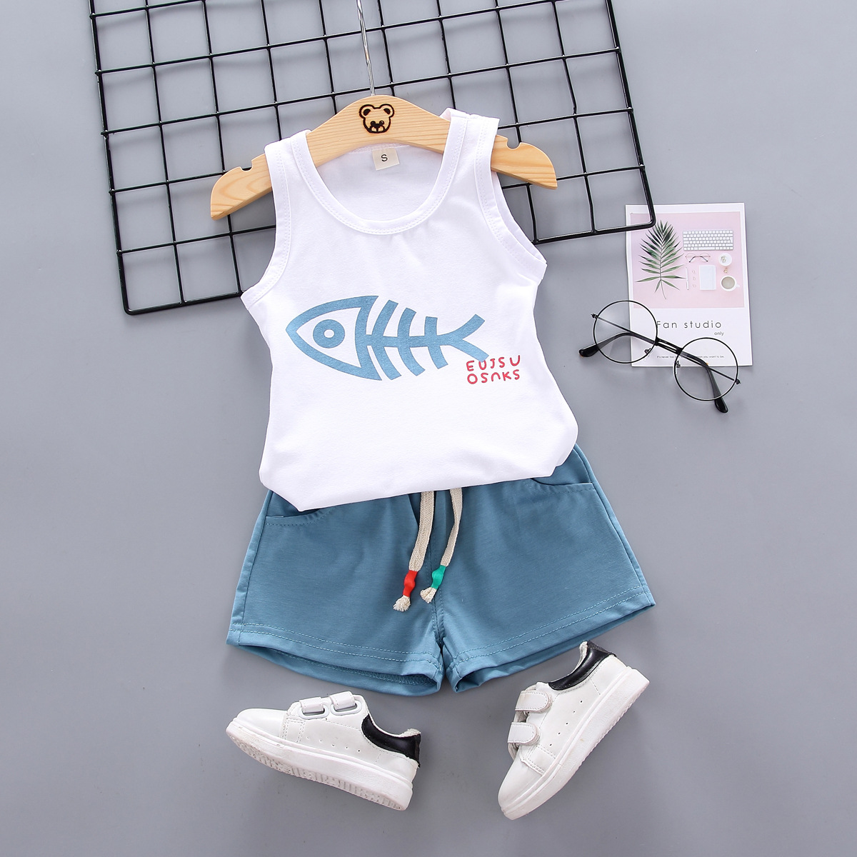 童装男女婴儿衬衫新款童装小鱼款棉童背心套装夏装时尚童装代发潮