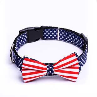 Bow pet collar Amazon foreign trade custom new American flag collar printed cat dog bow tie