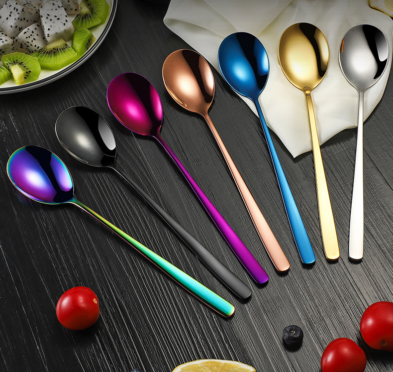 304 cuchara de acero inoxidable tenedor hogar mango largo postre agitación cuchara comer cuchara fábrica directa vajilla cuchara coreana tenedor