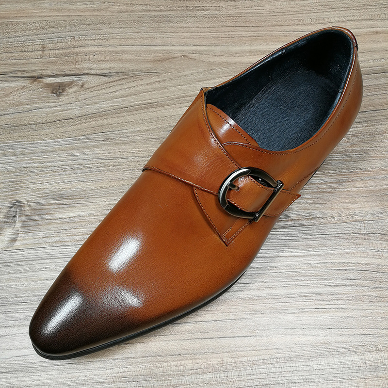 New pointed business leather shoes men's buckle shoes Metal buckle men's shoes_voghion.com