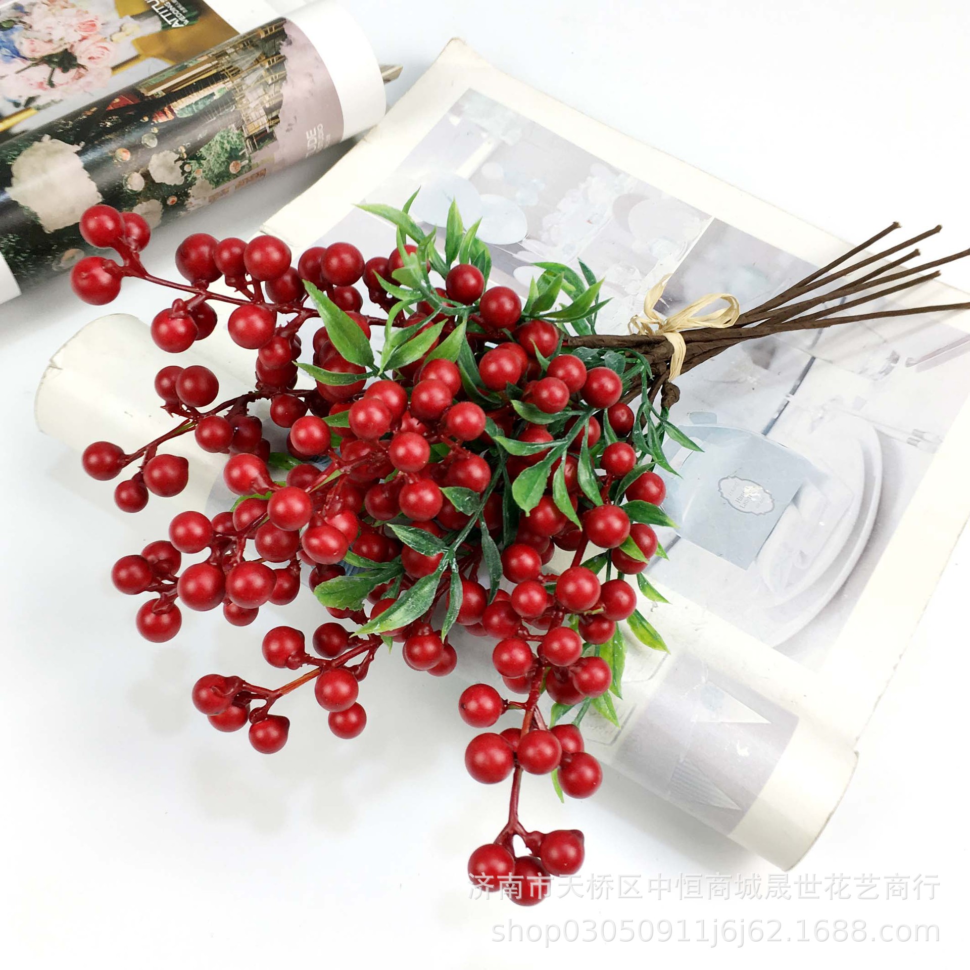 Tejido de fruta artificial Berry Blueberry Fruit 6 ramas fotografía del hogar Decoración suave arreglo floral Accesorios de paisaje