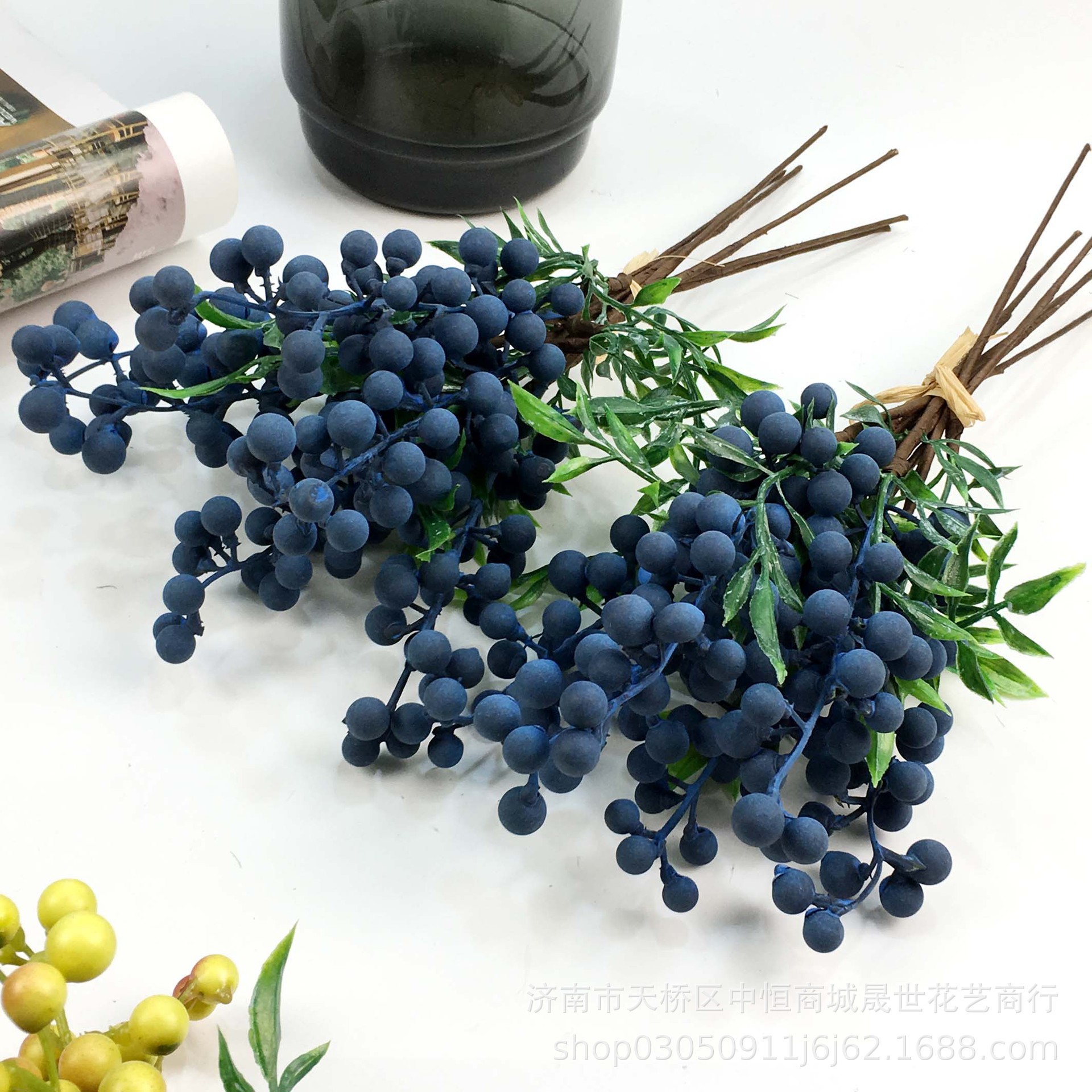 Tejido de fruta artificial Berry Blueberry Fruit 6 ramas fotografía del hogar Decoración suave arreglo floral Accesorios de paisaje