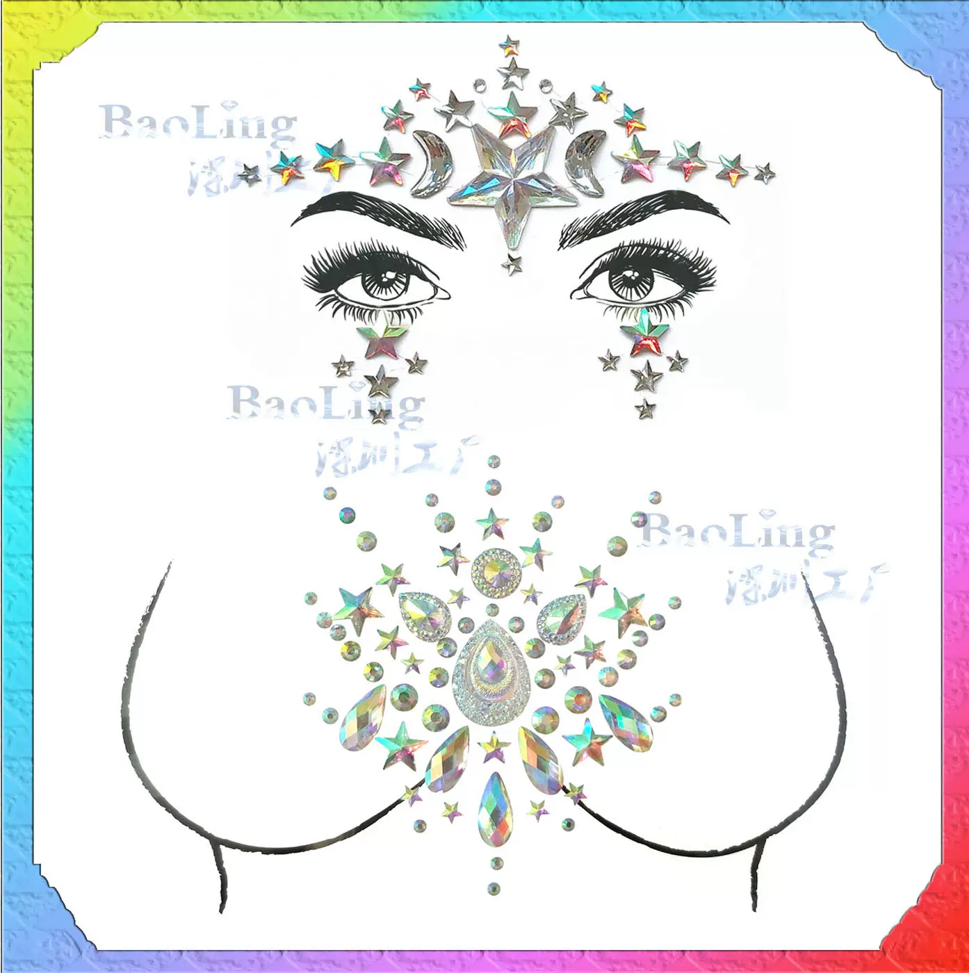 欧美亚克力脸贴钻 立体水晶纹身贴树脂钻贴胸部厂家现货