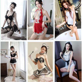 夜听香情趣内衣制服诱惑薄纱性感露背蕾丝女佣漏屁屁围裙女仆套装