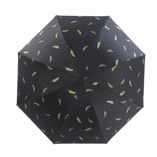 Creative black and white feather umbrella manufacturer portable folding umbrella vinyl sun protection anti-UV small black umbrella sun umbrella