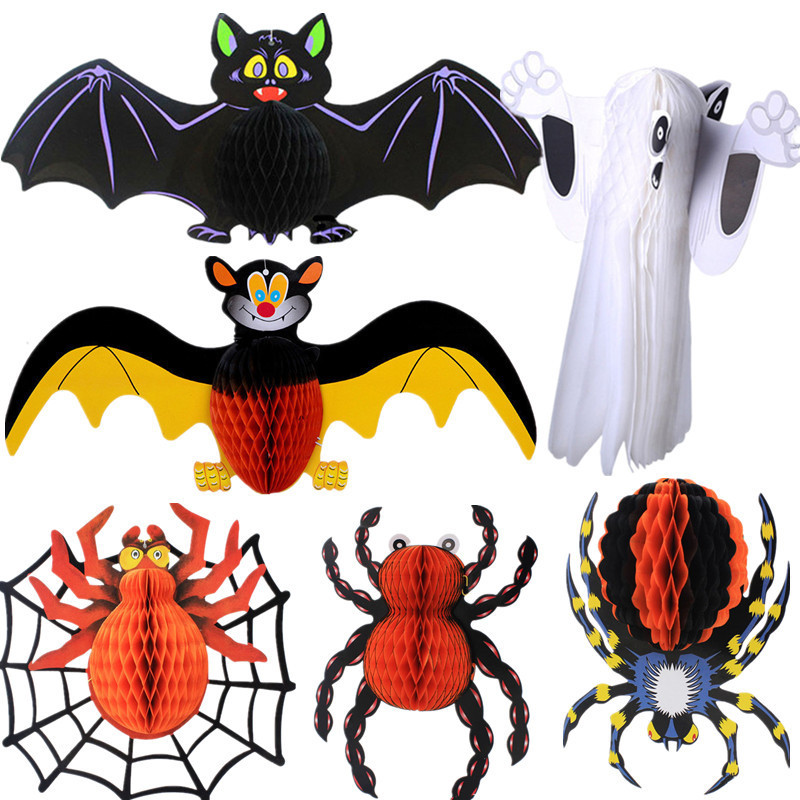 Halloween decoration Spider bar KTV site layout props honeycomb big black bat Flower spider paper pendant Halloween decoration Spider bar KTV site layout props honeycomb big black bat Flower spider paper pendant