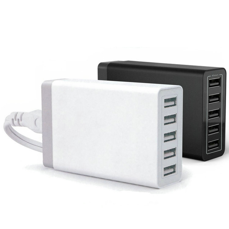 Cargador de viaje de escritorio multi-puerto para teléfonos móviles, cabezal de carga 5USB 40W, cargador de smartphone de carga rápida, suministro para el hogar, en stock.