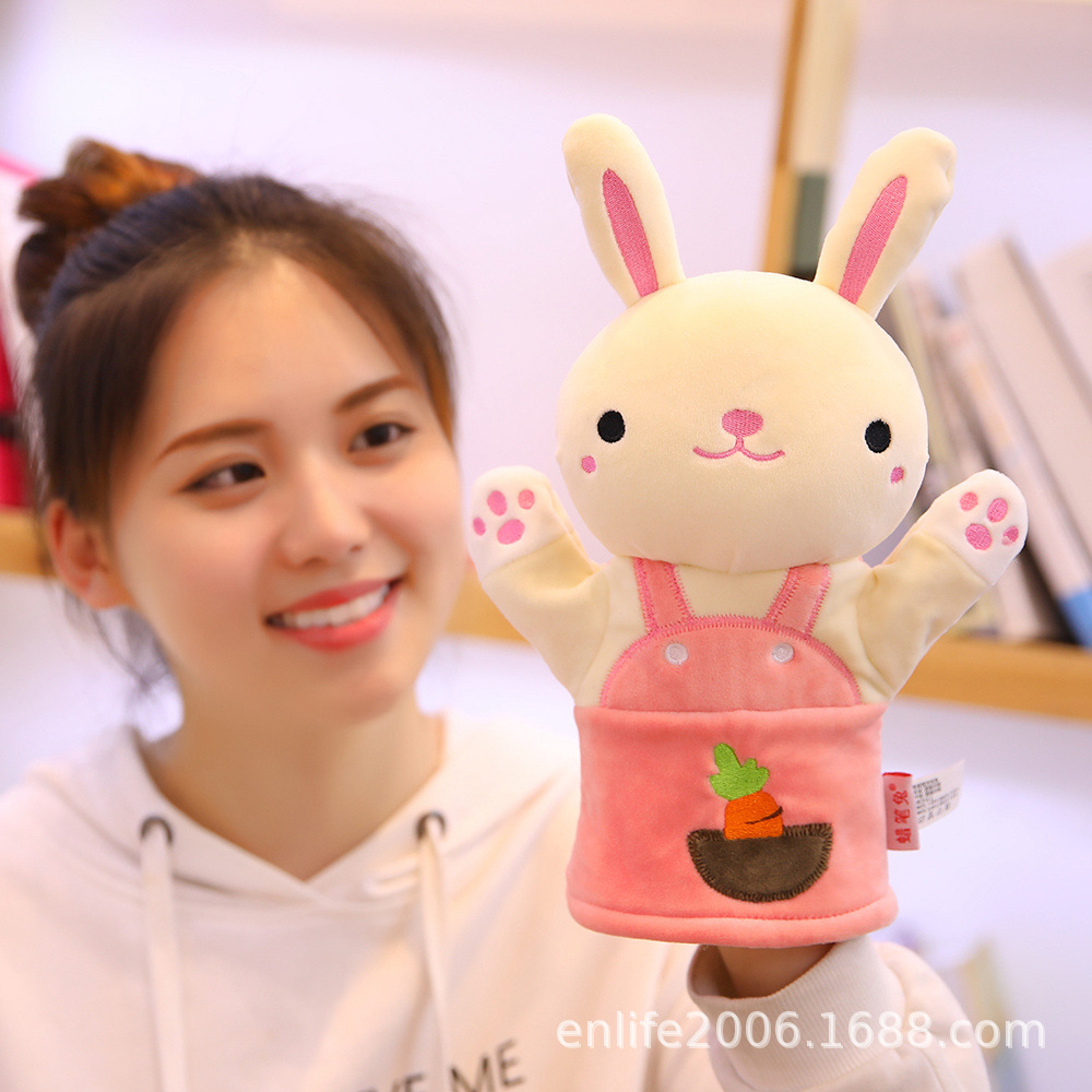 Conjunto de juguete de marioneta transfronteriza mano guantes de animales muñeca de conejo muñeca calmante muñeca de juguete muñeca mordedura marioneta