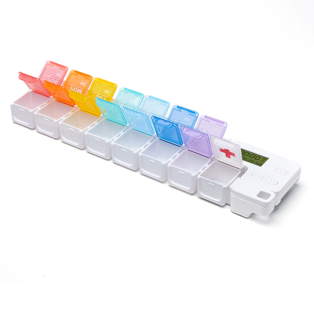Pastillero Electrónico Semanal Inteligente con 14 Compartimentos, Pastillero Electrónico Portátil con Compartimentos