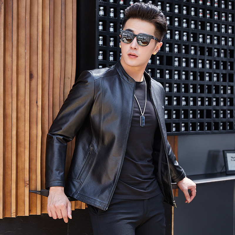 Of Genuine Leather Jackets For Men,First-layer Cowhide Stand-up Collar,Simple And Casual Style,Popular In Haining Origin.