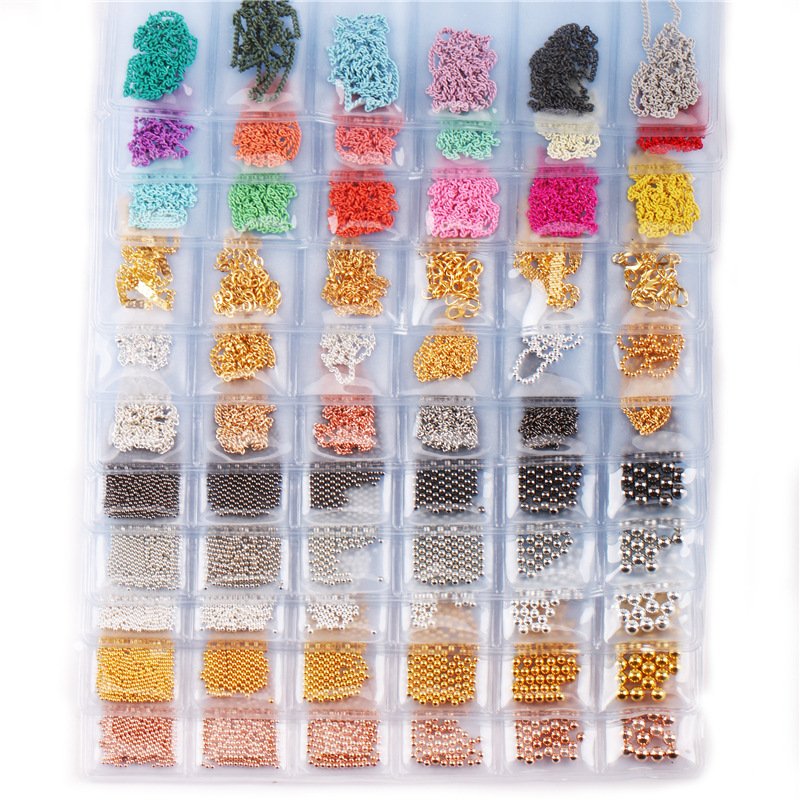 Nuevo 6-rejilla bolsa de uñas cadena de metal joyería red joyería japonesa y coreana de color cadena de acero bolas decoraciones