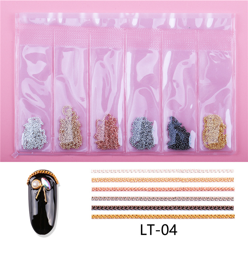 Nuevo 6-rejilla bolsa de uñas cadena de metal joyería red joyería japonesa y coreana de color cadena de acero bolas decoraciones