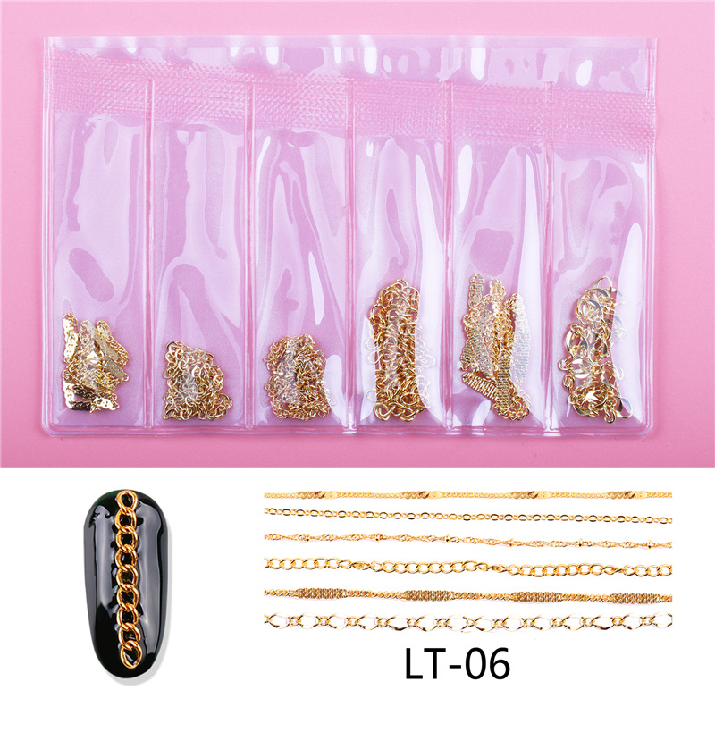Nuevo 6-rejilla bolsa de uñas cadena de metal joyería red joyería japonesa y coreana de color cadena de acero bolas decoraciones