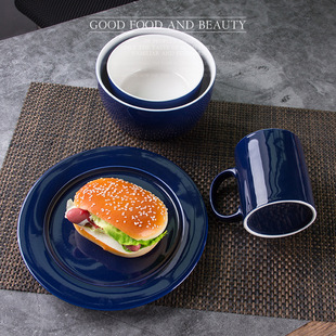 ���{ɫ�մɲ;����b���մ�deep blue ceramic dinnerware plate