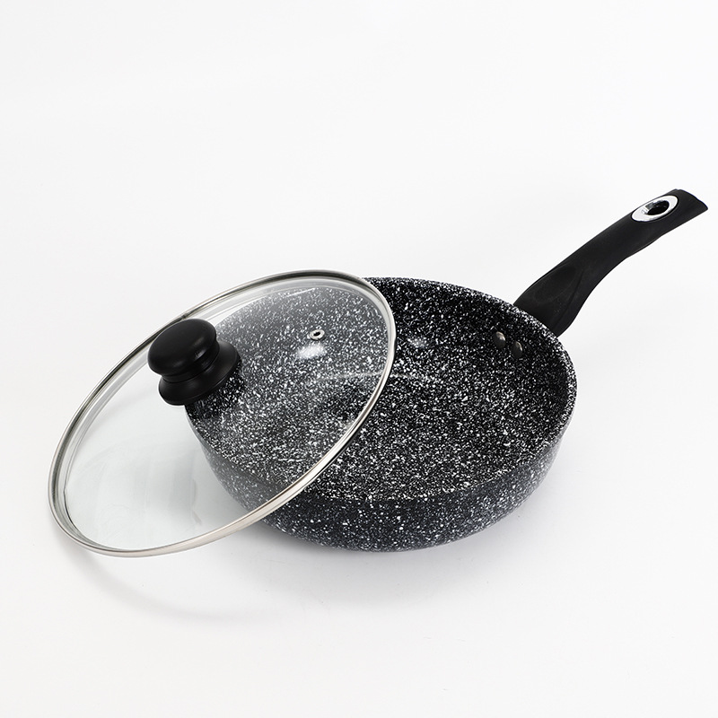 Suministro directo de fábrica maifan piedra wok sartén antiadherente menos negro de humo utensilios de cocina multi-función de cocina wok plano