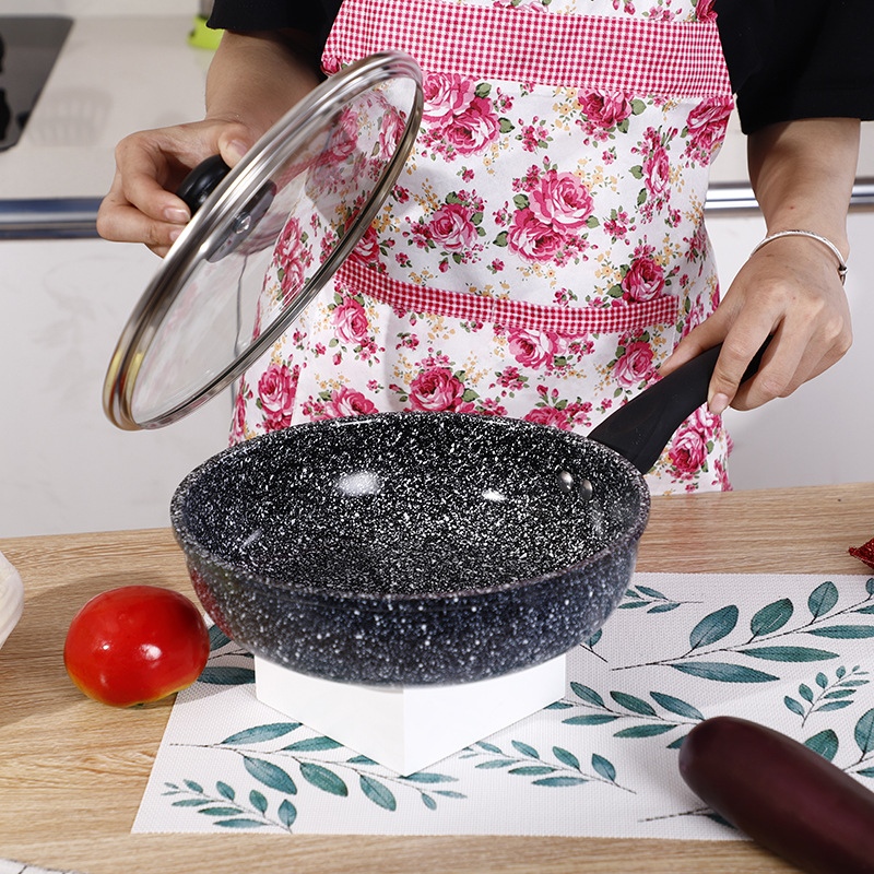 Suministro directo de fábrica maifan piedra wok sartén antiadherente menos negro de humo utensilios de cocina multi-función de cocina wok plano