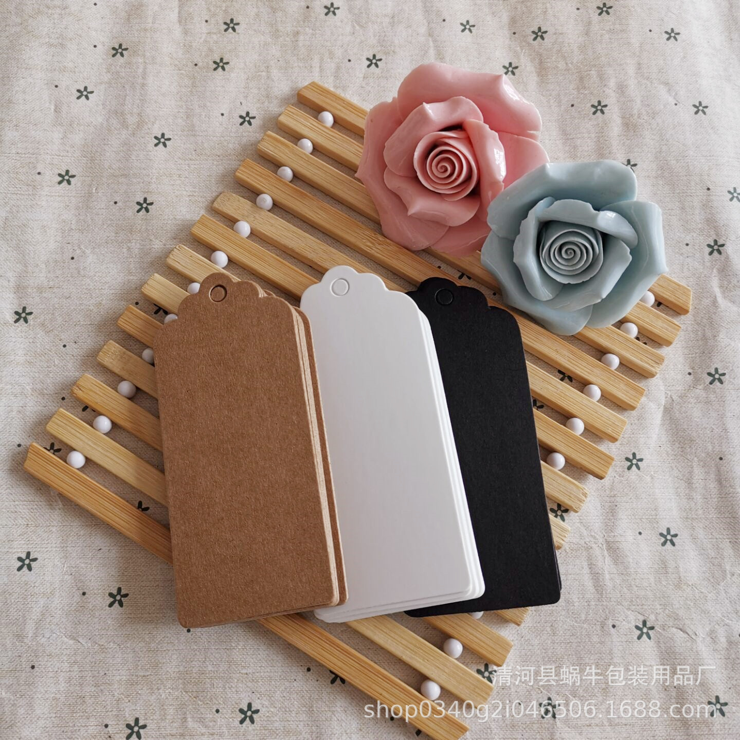 4*9cm牛皮纸方形花头空白吊牌 烘焙挂牌唛头标示卡产品卡手绘卡