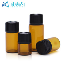 新美为现货1ml黑色竖纹盖茶色样品精油瓶分装3ml5ml螺口拉管瓶