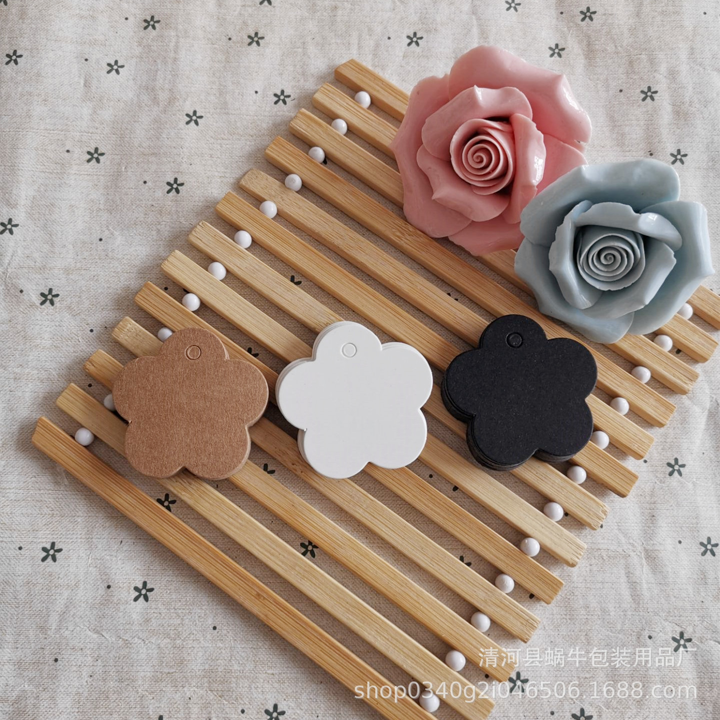 4cm牛皮纸梅花小标签 空白纸卡 心情卡片 手工皂吊牌 手工挂件