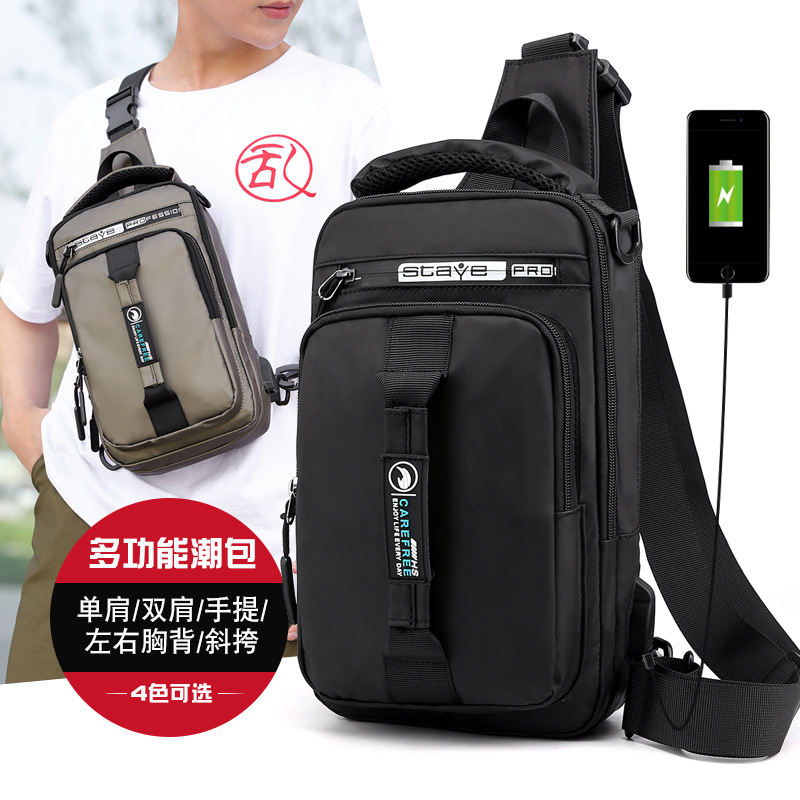 Transfronterizo exclusivo para fabricantes de lotes nuevos hombres bolsa de pecho de carga interfaz USB bolsa de pecho bolsa de hombro multifuncional mochila