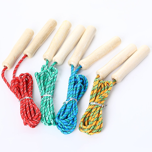 Solid Wood Handle Hollow Cotton Rubber Single Jump Rope for Children Students Sports Fitness Fat Loss Jump Rope Sports Equipment Jump Rope