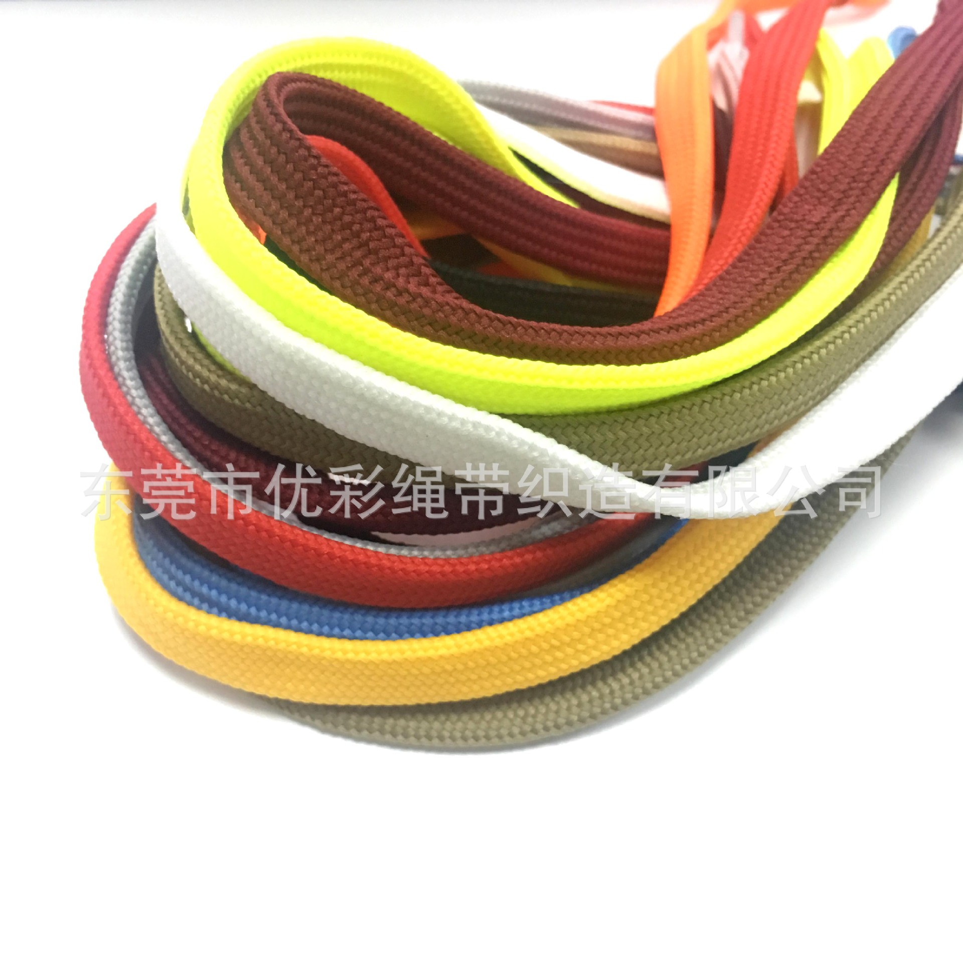 工厂来样丙纶/尼龙/涤纶 5mm-20mm彩色编织扁绳 加工鞋带服装棉绳