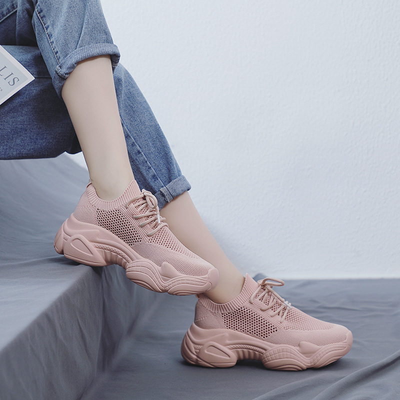 Korean Style Breathable Mesh Torre Shoes Women's Summer 2022 New All-match Thick Bottom Red Sneakers Size 41-43