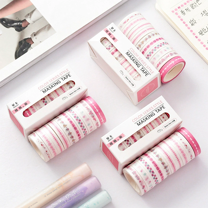 Washi Masking Tape Set, 8 mm, Rainbow Base Multi-Color Decorative Rolls