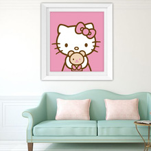 厂家供货粉色猫玫瑰5D砖石画可爱卡通猫咪挂画儿童房书房卧室浪漫