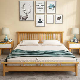 北欧简约实木床 小户型经济简易单人床1.8米双人床卧室橡胶木家具