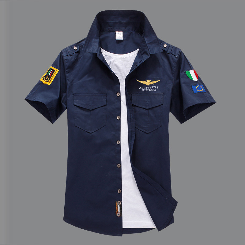 Camisa de manga corta para hombre de algodón N ° 1 de la Fuerza Aérea Transfronteriza camisa verde militar MA1 camisa bordada del ventilador del ejército camisa de media manga para hombre