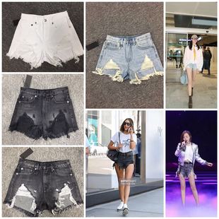 19 Spring and Summer New R13 Denim Shorts High Waist Ripped Retro Casual Skirt Slimming Jeans Mini Yang