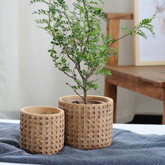 European retro cement flowerpot Mediterranean indoor potted woven bamboo personalized creative green plant pot large size