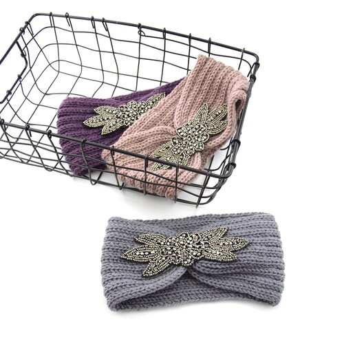 European and American diamond-encrusted six-leaf gemstone knitted wool headband sports headband headband handmade headband knitted warm hair accessories