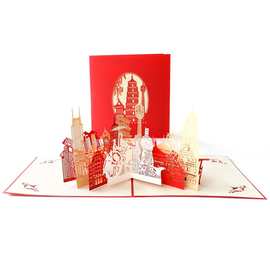 西安3D立体贺卡创意手工贺卡礼道旅游产品城市剪影贺卡明信片批发