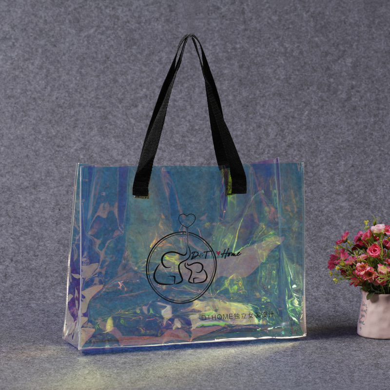 新款批发幻彩礼品购物塑料手提袋 镭射彩色印花包装袋可定