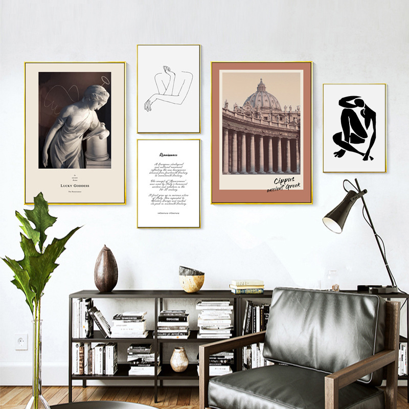 Light luxury decorative painting retro niche abstract Nordic style hanging painting photo wall combination sofa background wall mural