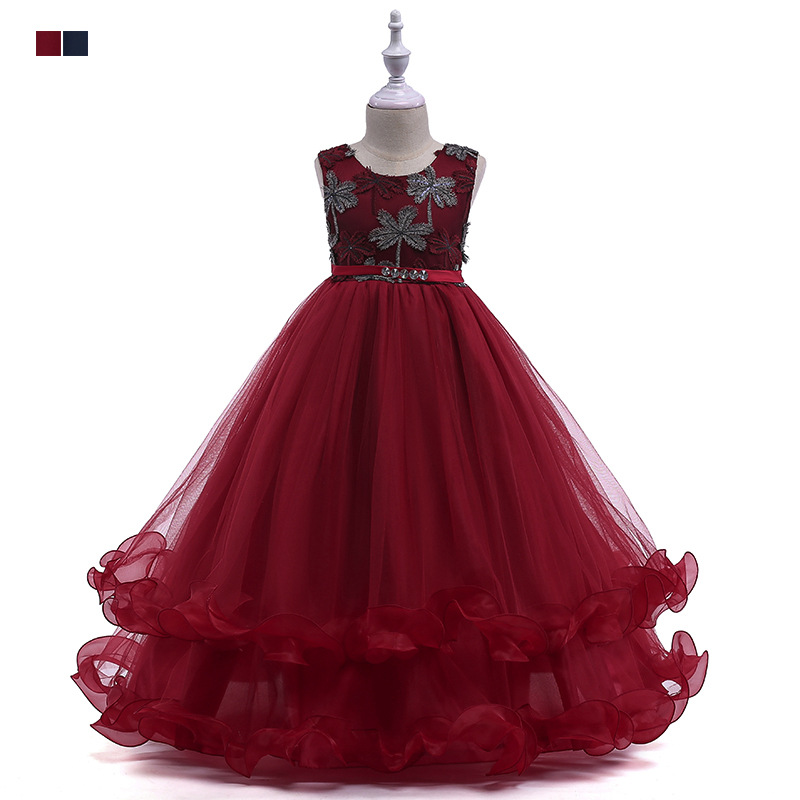 Amazon Wish Big Children's Wedding Dress Coconut Tree Embroidered Princess Dress Floor-Length Long Dress Catwalk Dress