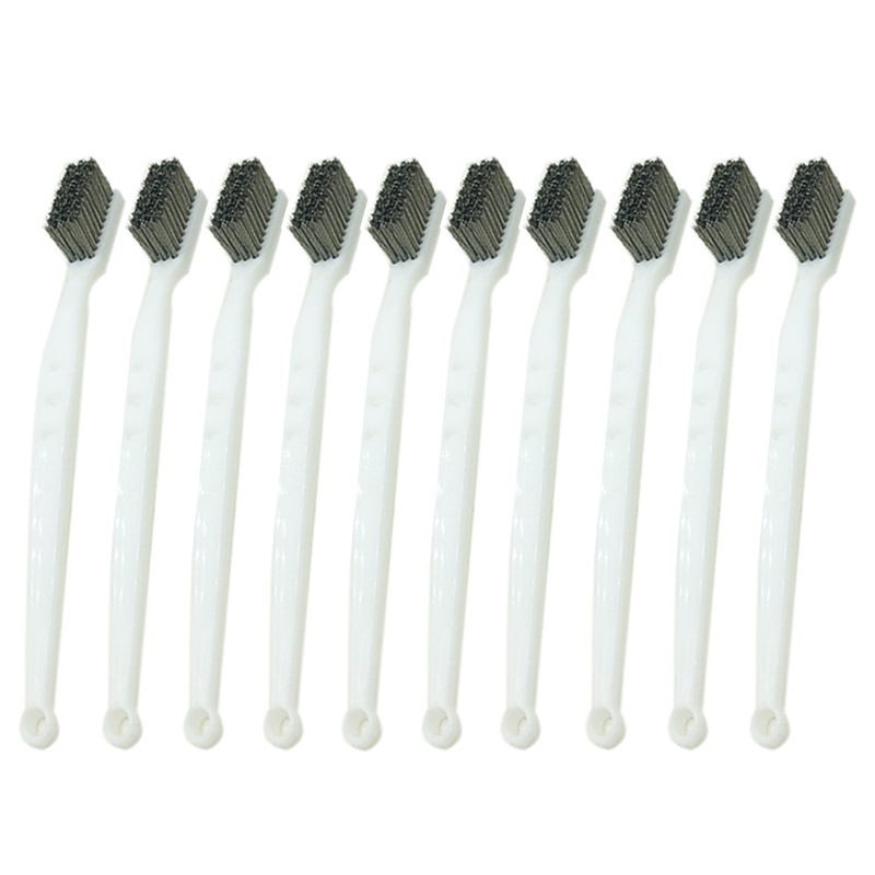 批发白色柄钢丝牙刷 清洁刷除锈刷不锈钢丝刷尼龙丝3排10行小牙刷