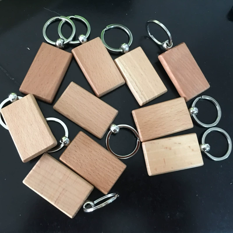 Wooden Keychain (creative) rectangular & round shapes, 5×3 cm and 4 cm, smooth beech finish