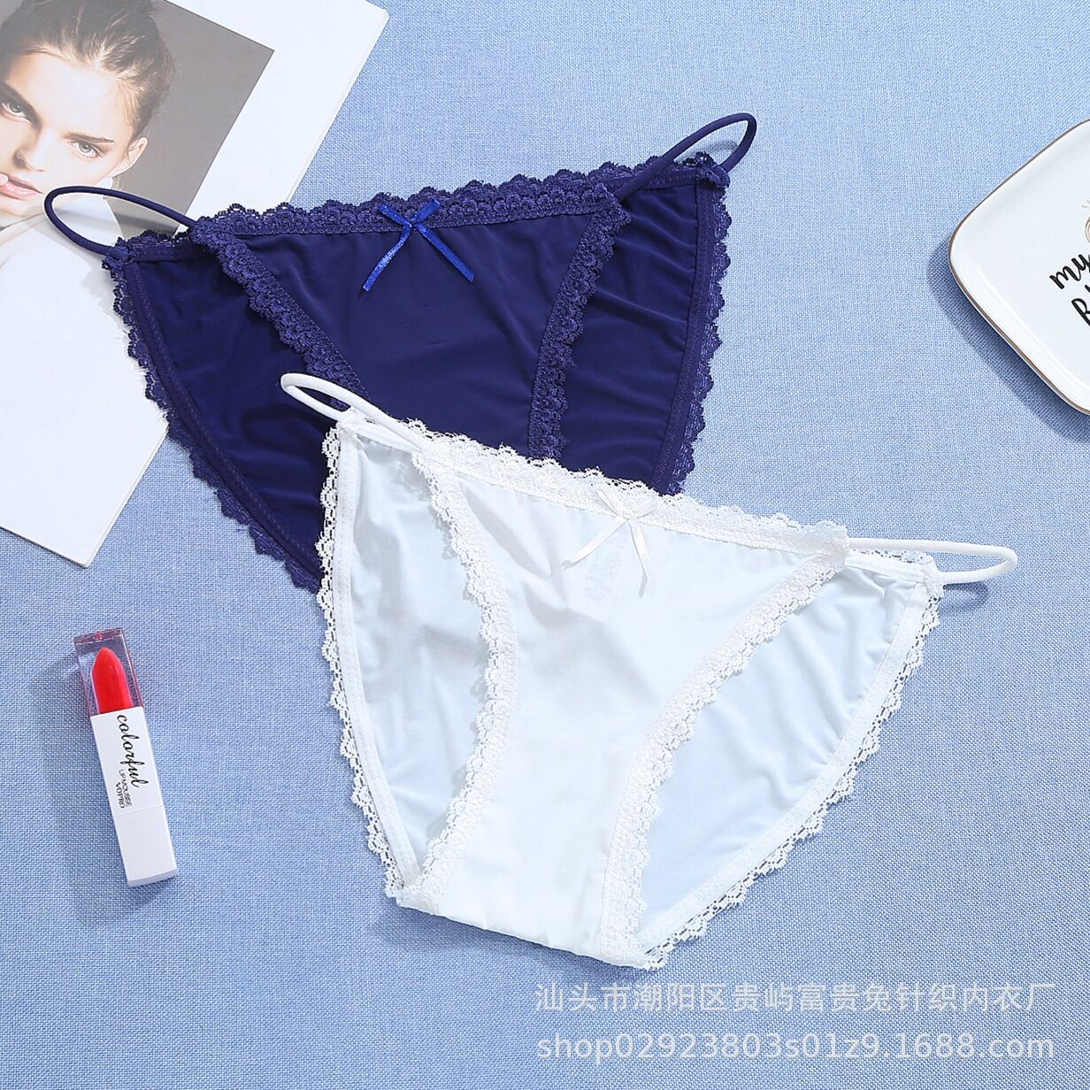 Braguitas de encaje para mujer con entrepierna de algodón puro, tirantes finos de seda helada, cintura baja, bragas finas transpirables sin costuras para mujer joven con entrepierna de algodón puro.