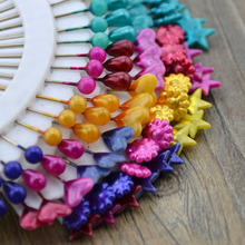 厂家直供镀镍扇型珠光针手工固定服装十字绣定位针多图案彩色珠针