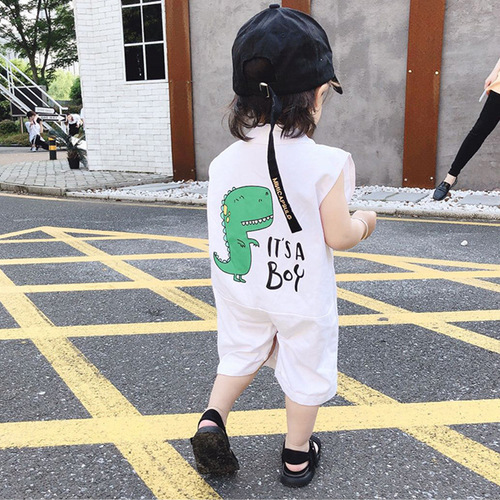 2024 summer baby onesie children dinosaur sleeveless onesie boys fashionable thin crawling suit one-piece delivery