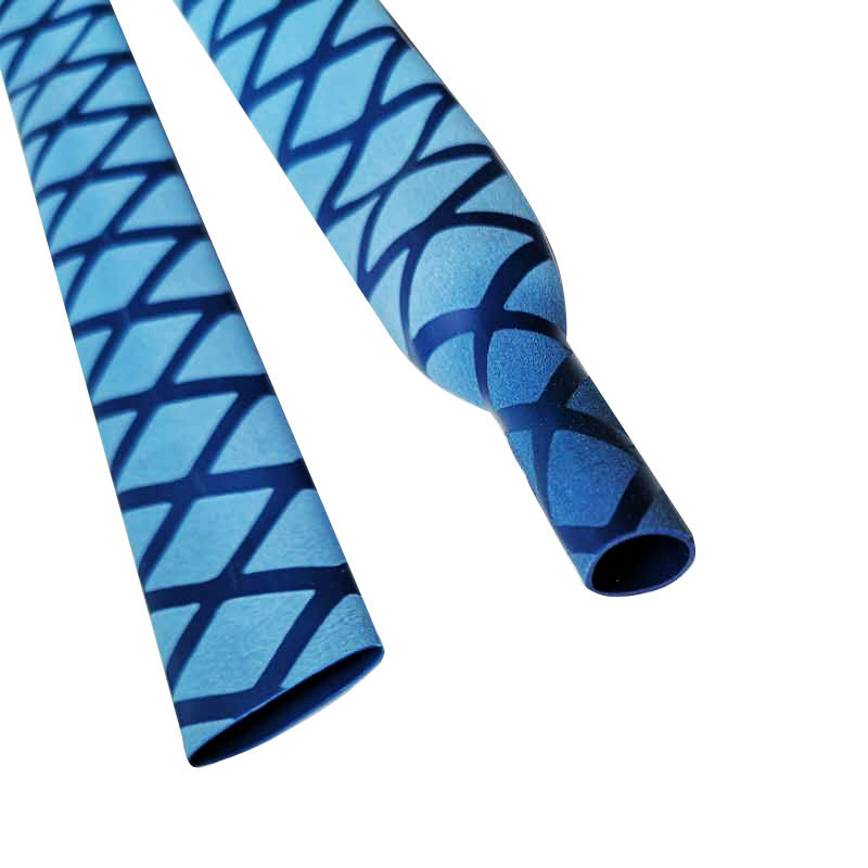 厂家直销蓝色防滑花纹热缩管Φ40防电防滑花纹管钓鱼竿把手护套