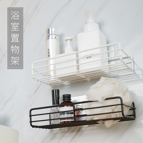 Bathroom punch-free wrought iron storage rack wall-mounted traceless storage rack square reinforced strong sticker organizer storage rack