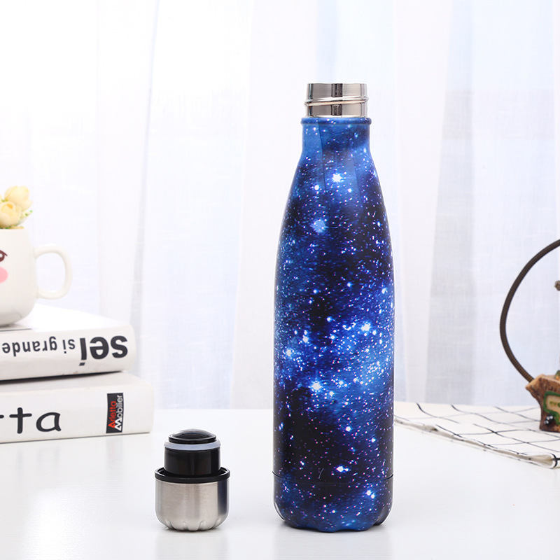 Creativo nuevo patrón botella de cola moda cielo estrellado Acero inoxidable ventosa portátil simple diario deportes taza agua