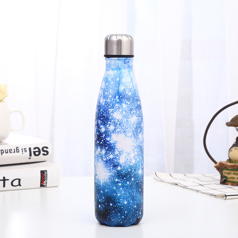 Creativo nuevo patrón botella de cola moda cielo estrellado Acero inoxidable ventosa portátil simple diario deportes taza agua