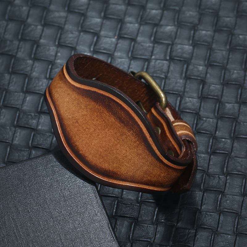 Simple and Creative Distressed Leather Bracelet, Personalized Men's Punk Style Leather Bracelet, European and American Best-Selling Jewelry