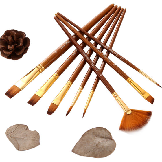 Cross-border 10 linen wood watercolor pen two-color nylon wool combination brush set with fan-shaped water chalk
