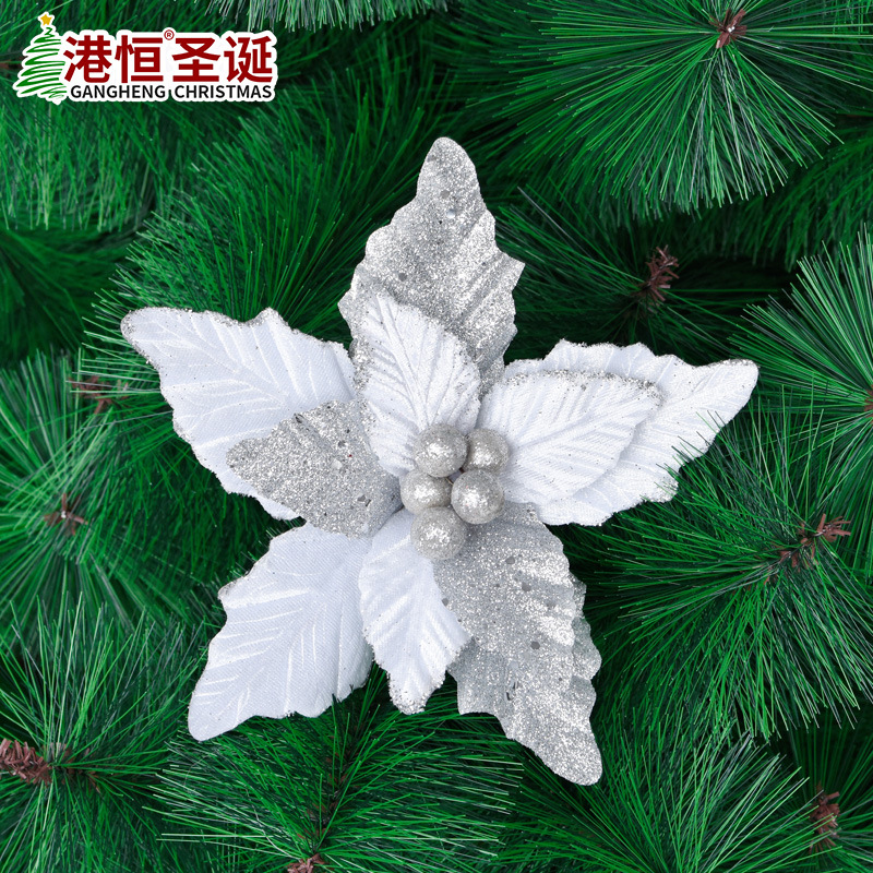 Tela de imitación de polvo de oro de doble capa, flores navideñas, accesorios para arreglos florales de árboles de Navidad, suministros decorativos para la disposición de escenas florales, venta al por mayor